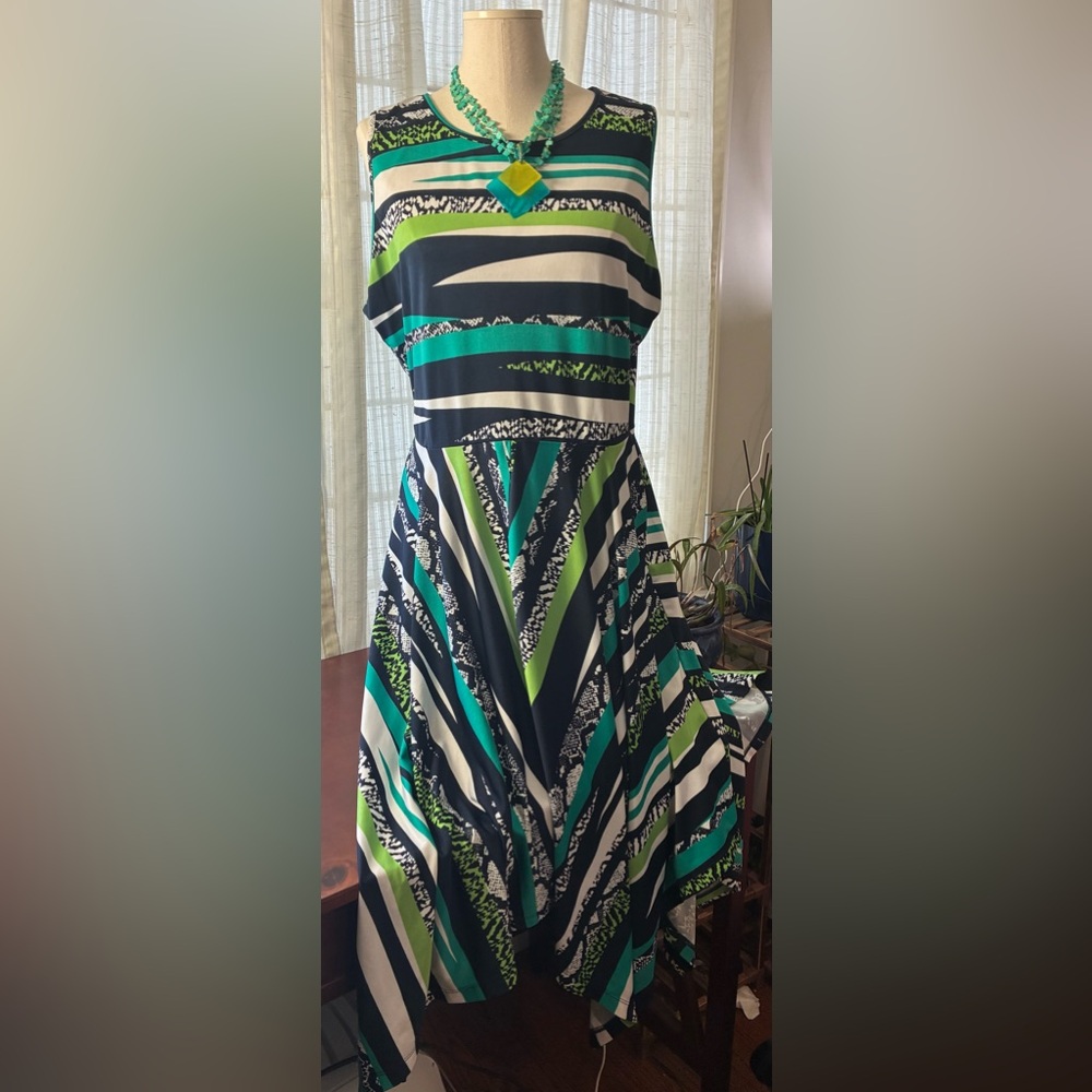 New York & Company Asymmetrical Dress - Green, Blue, Black, White - Picture 2 of 8